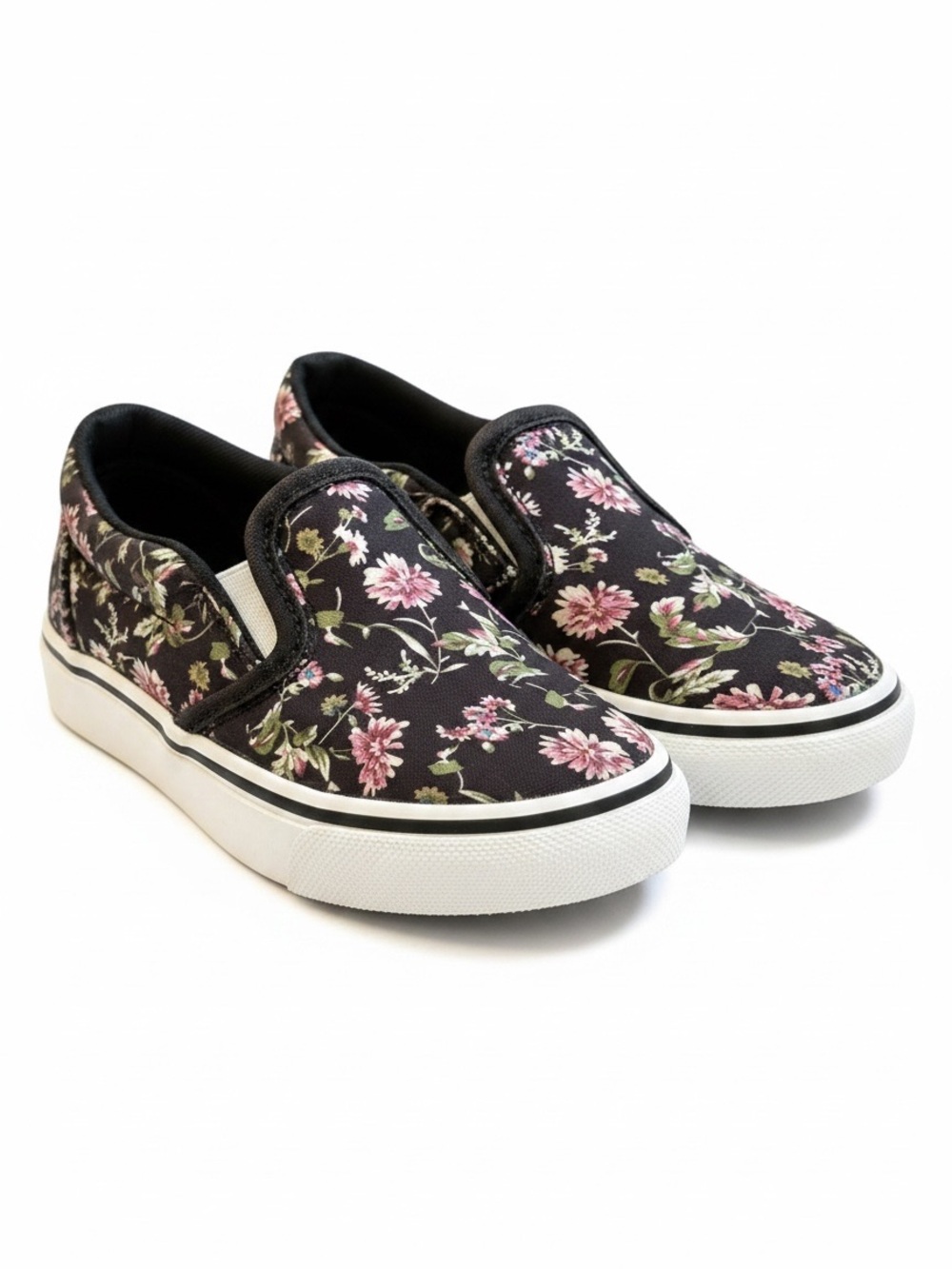 Vans Asher Toddler Black Floral Slip-On Canvas Sneakers Shoes Size 6.5